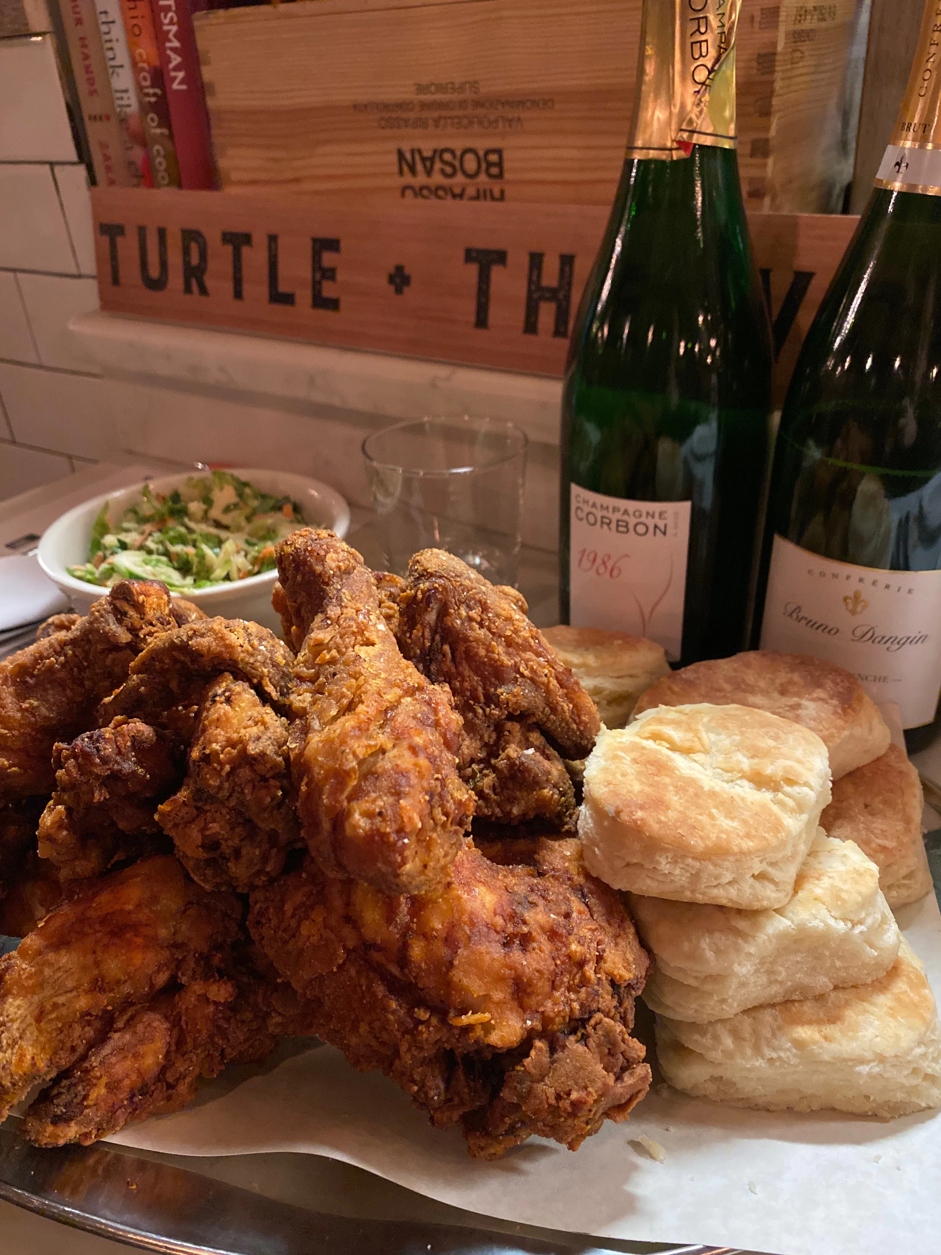 Birds "n" Bubbles, anyone?!? Grower Champagne & Lo’s Famous Fried Chicken @ Turtle + the Wolf