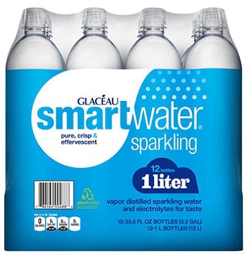 Smartwater Vapor Distilled Premium Water Bottles, 1 Liter, 12 Pack