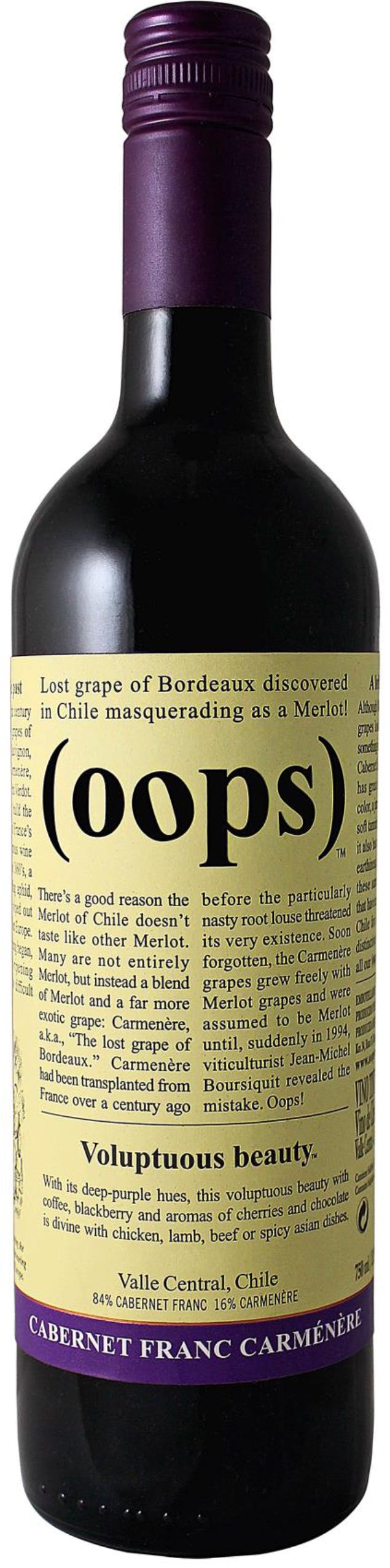 Oops Voluptuous Beauty Cabernet Franc Carmenere Argonaut Wine Liquor