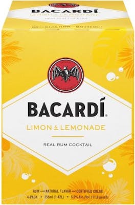 Bacardi Limon & Lemonade RTD Cocktails 4 pack 355ml Can - Buster's ...