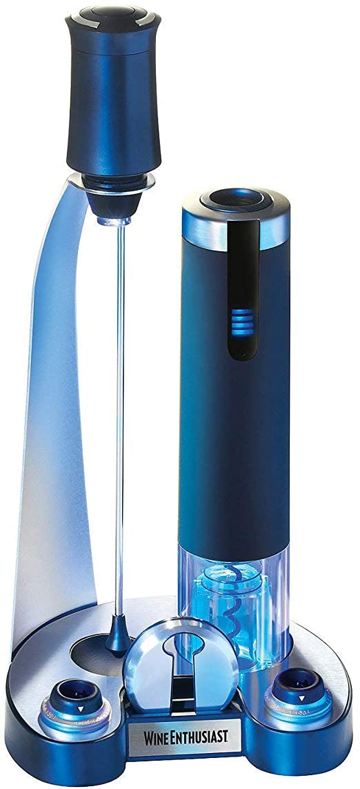 Wine Enthusiast Electric Blue Automatic Wine Opener With Foil Cutter