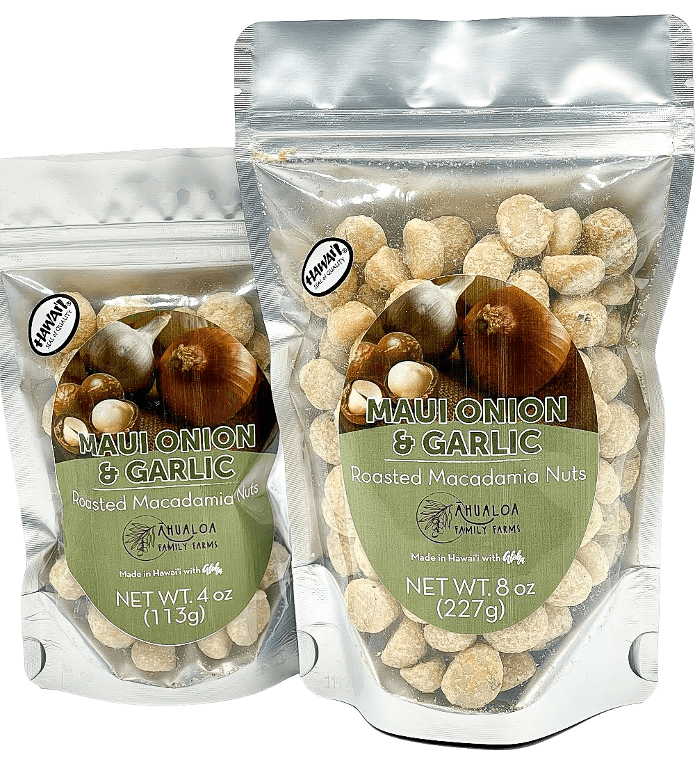 Ahualoa Farms Maui Onion & Garlic Macadamia Nuts 4 oz. Bag Kona Wine