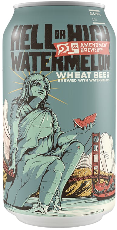 21st Amendment Brewery Hell or High Watermelon Wheat Beer 12 pack 12 oz. Can - Petite Cellars