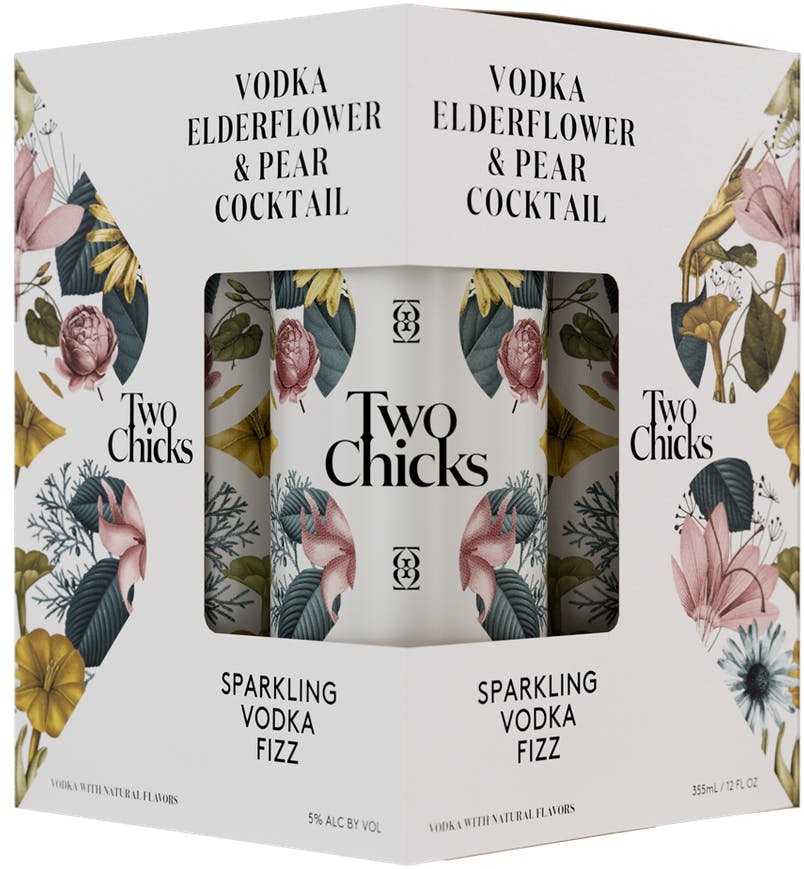 Two Chicks Cocktails Sparkling Vodka Elderflower & Pear 4 pack 12 oz