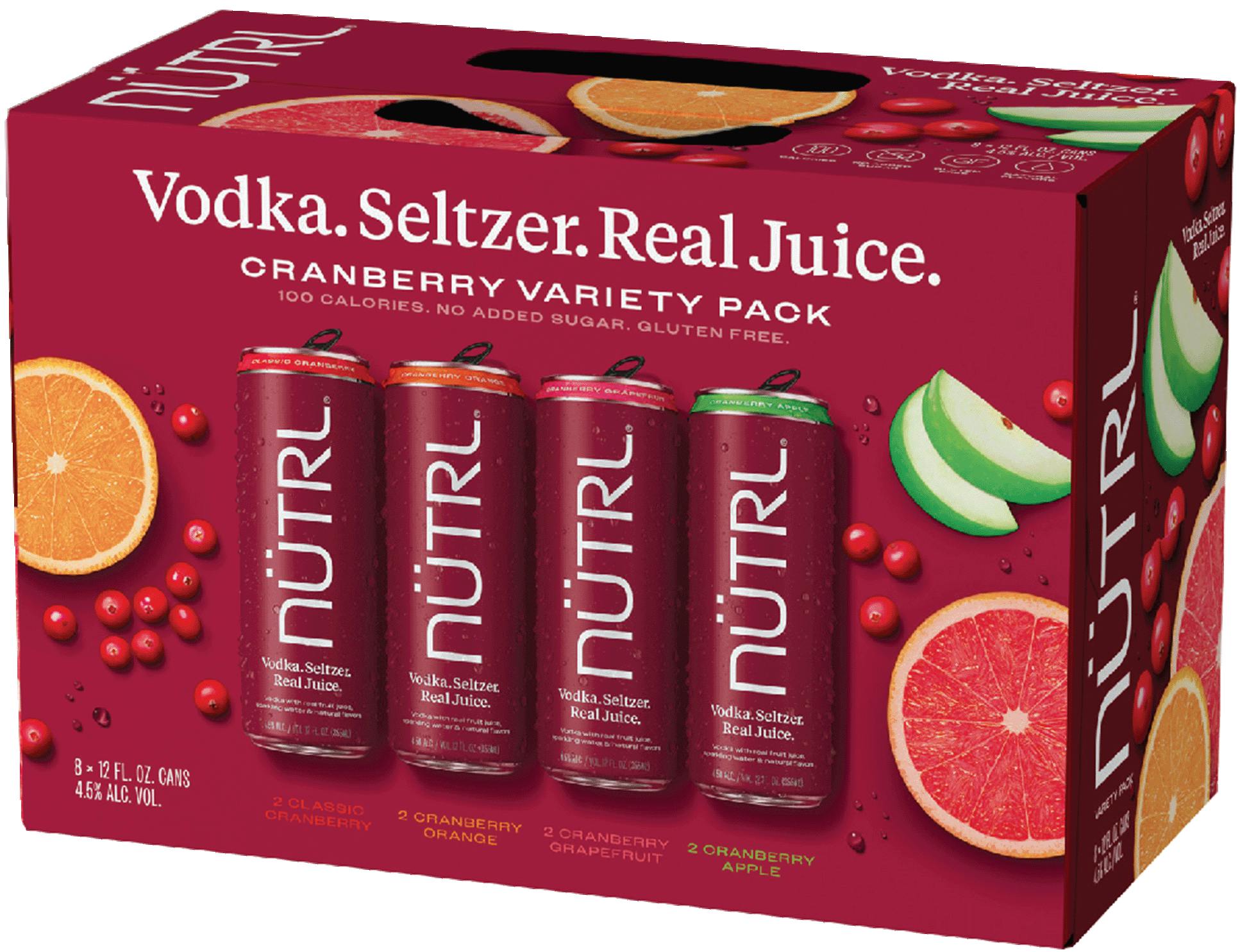 Nütrl Cranberry Vodka Seltzer Variety Pack 8 pack 12 oz. Kelly's Liquor
