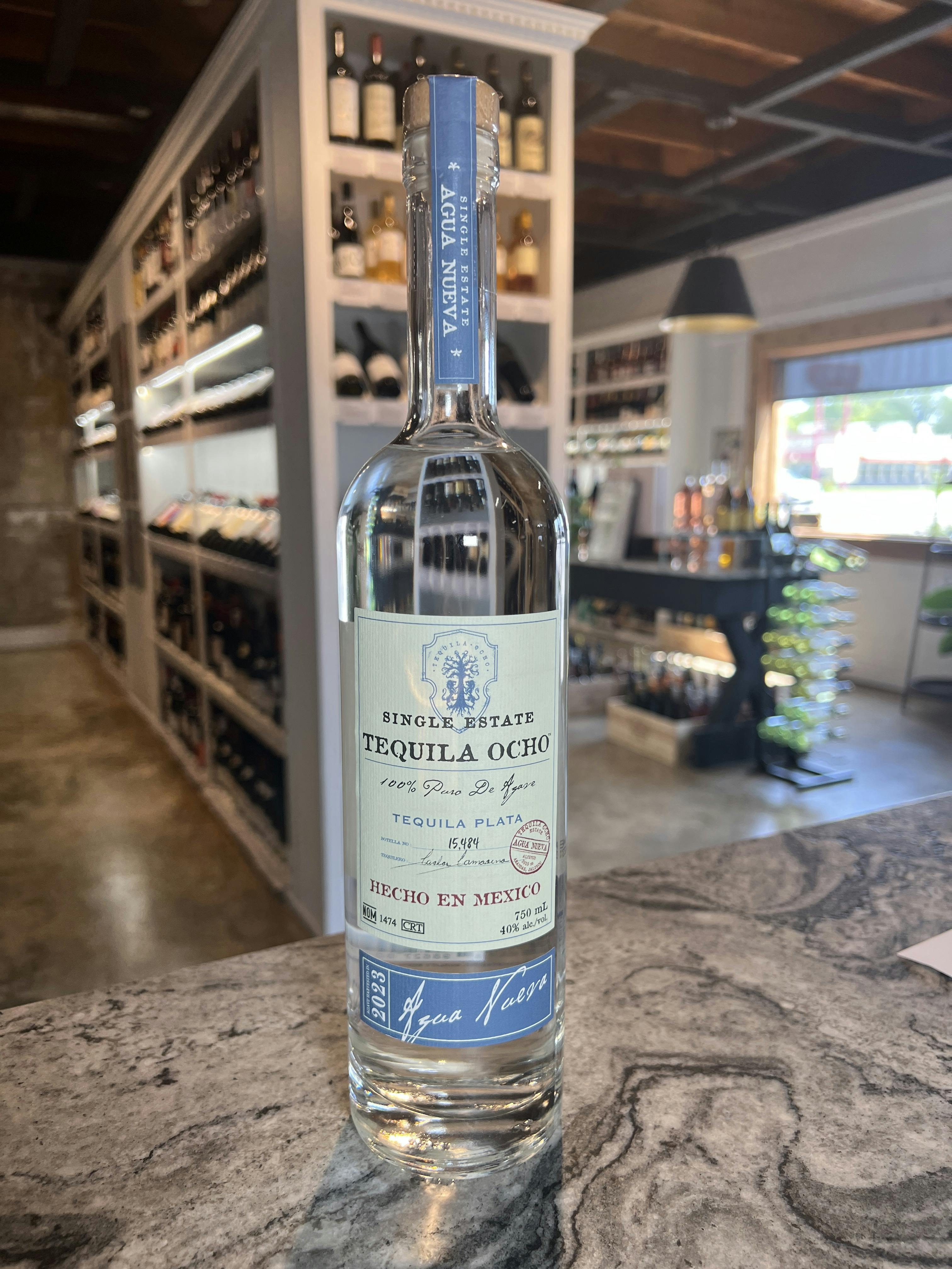 Tequila Ocho Single Estate Tequila Plata Blanco 750ml Tonic Bottle & Cork