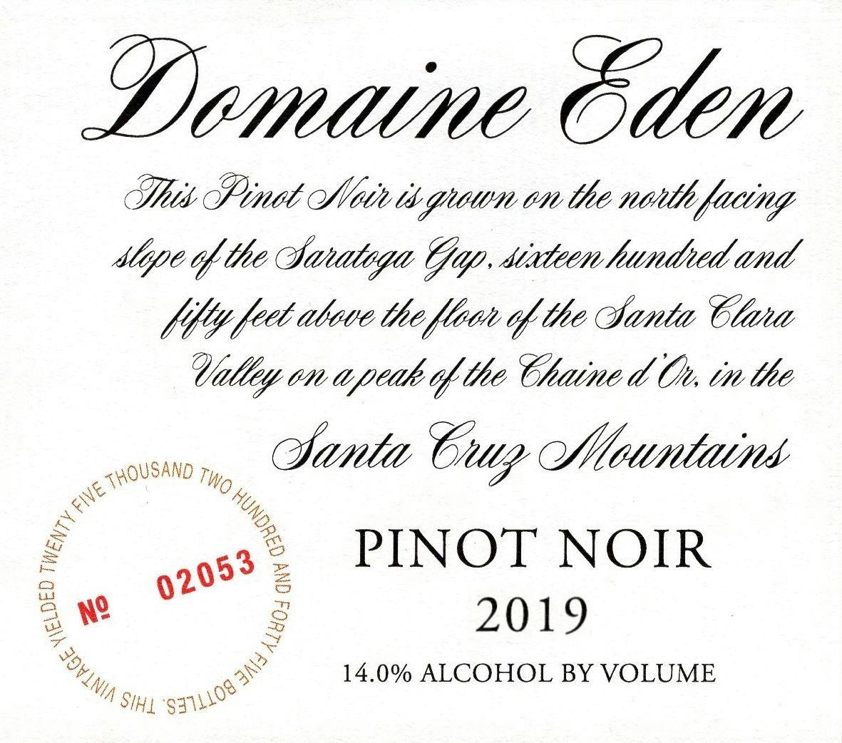 Domaine Eden Pinot Noir 2019 750ml Rye Brook Wine Spirit Shop