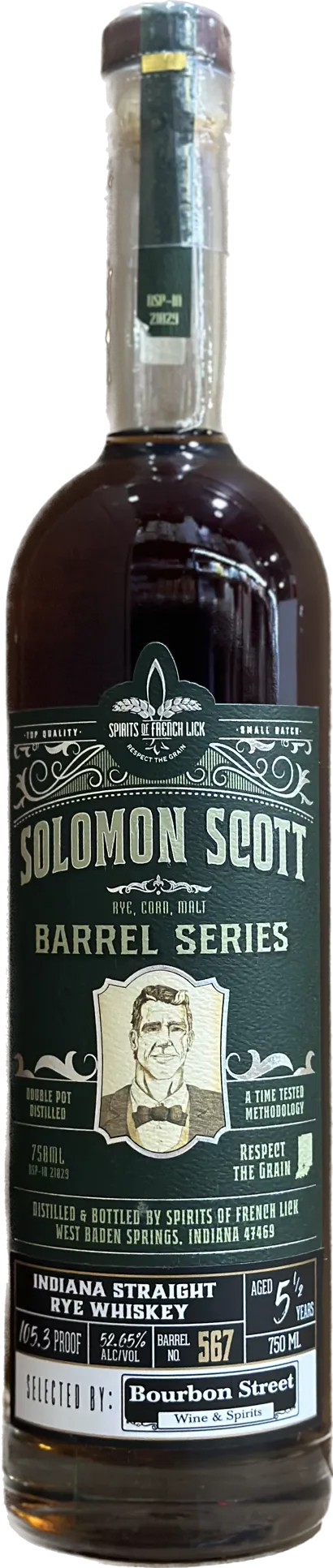 Spirits of French Lick Solomon Scott Single Barrel Rye Whiskey