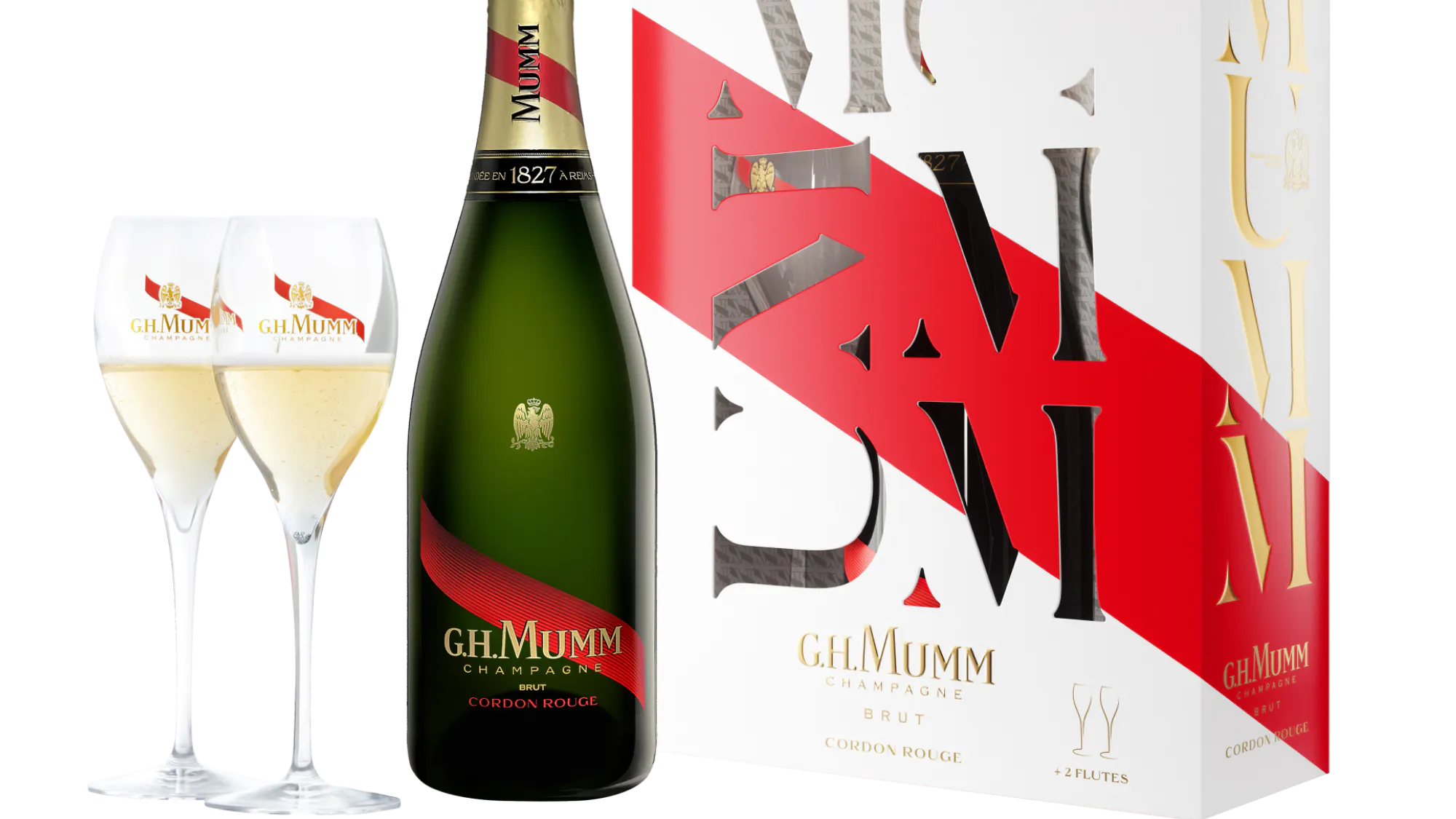 G. H. Mumm & Cie. Cordon Rouge Brut With Two Flutes 750ml Bottle G. H. Mumm & Cie. Cordon Rouge Brut With Two Flutes 750ml Bottle