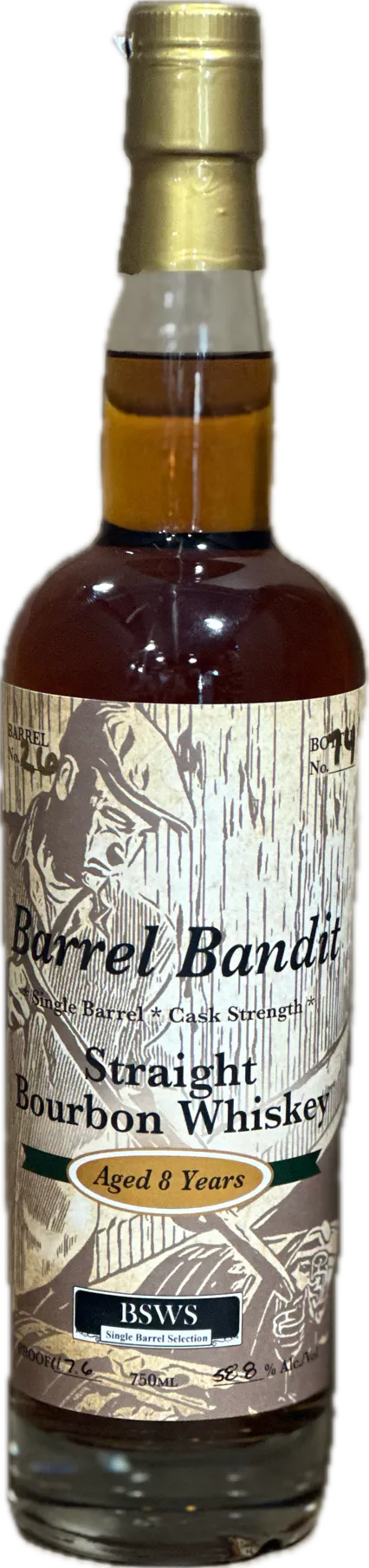 Barrel Bandit "Store Pick" Single Barrel Gold Cap # 26 (Low Rye 8 year old) 750ml