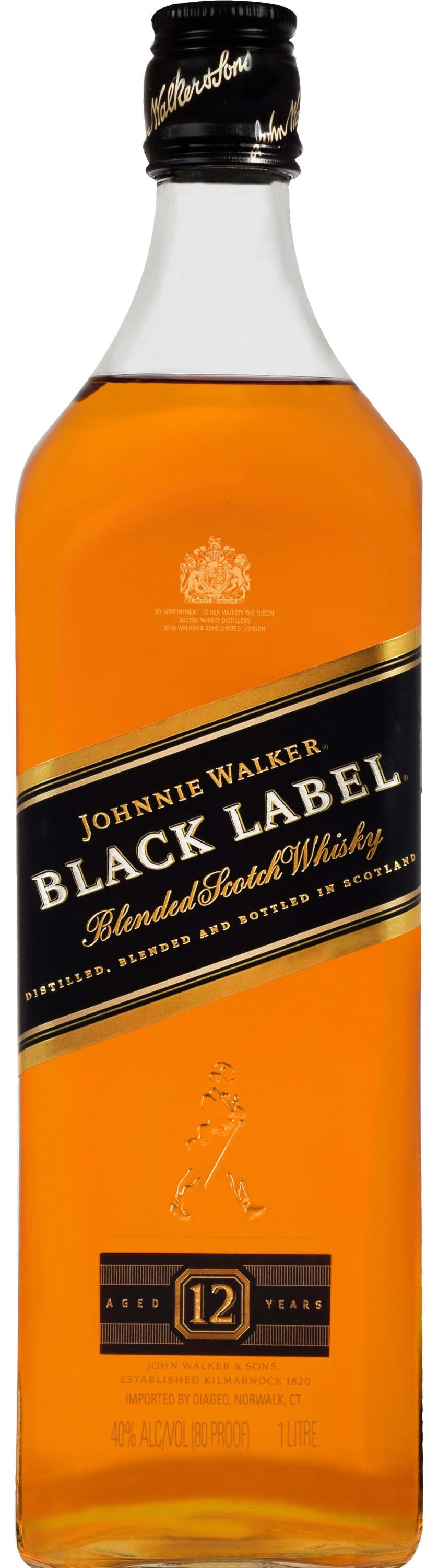 Johnnie Walker Black Label Blended Scotch Whisky 12 year old 1L