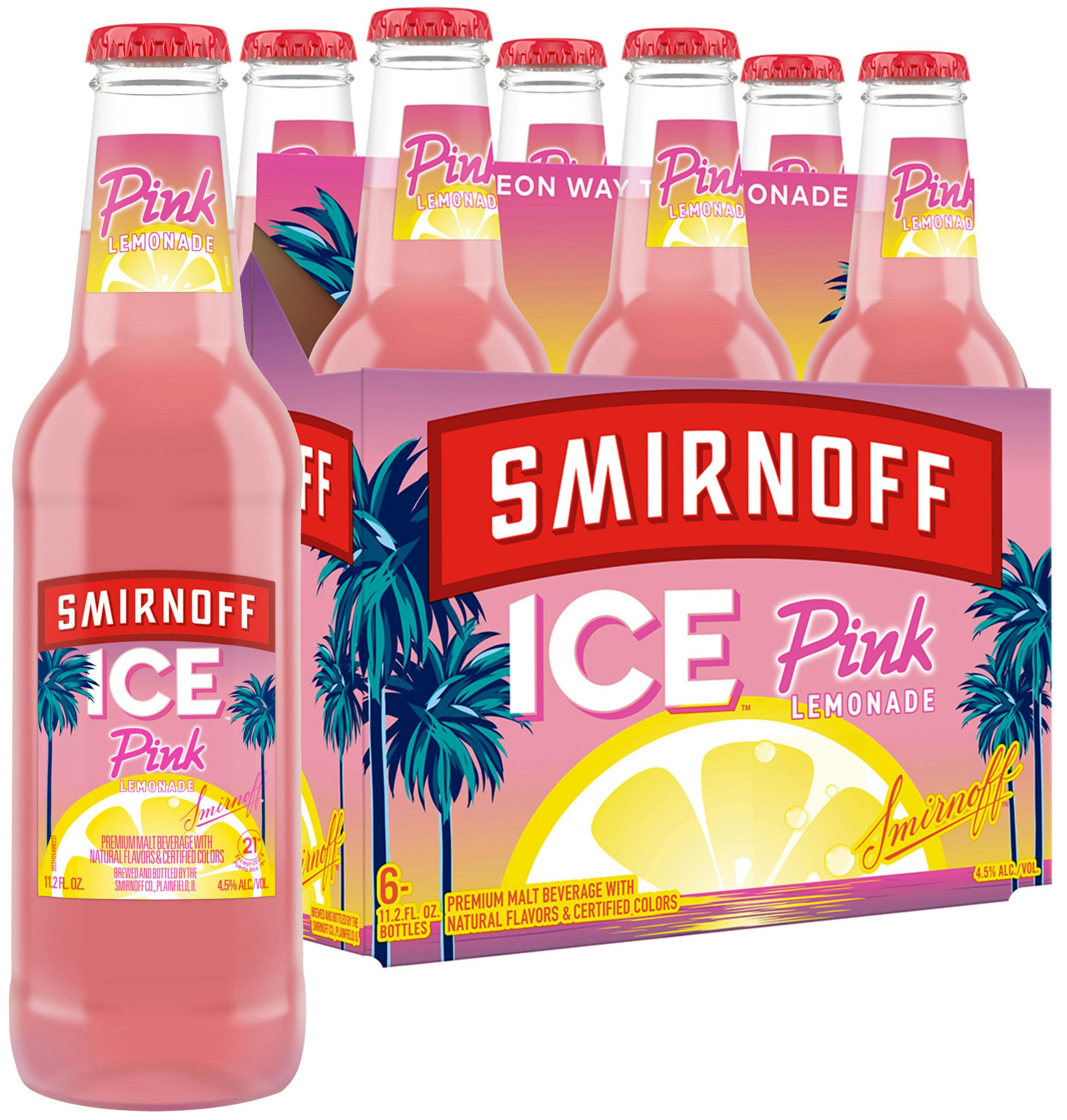 Smirnoff Ice Pink Lemonade 6 pack 11.2 oz. Bottle - Allendale Wine Shoppe, image size:2301x2301