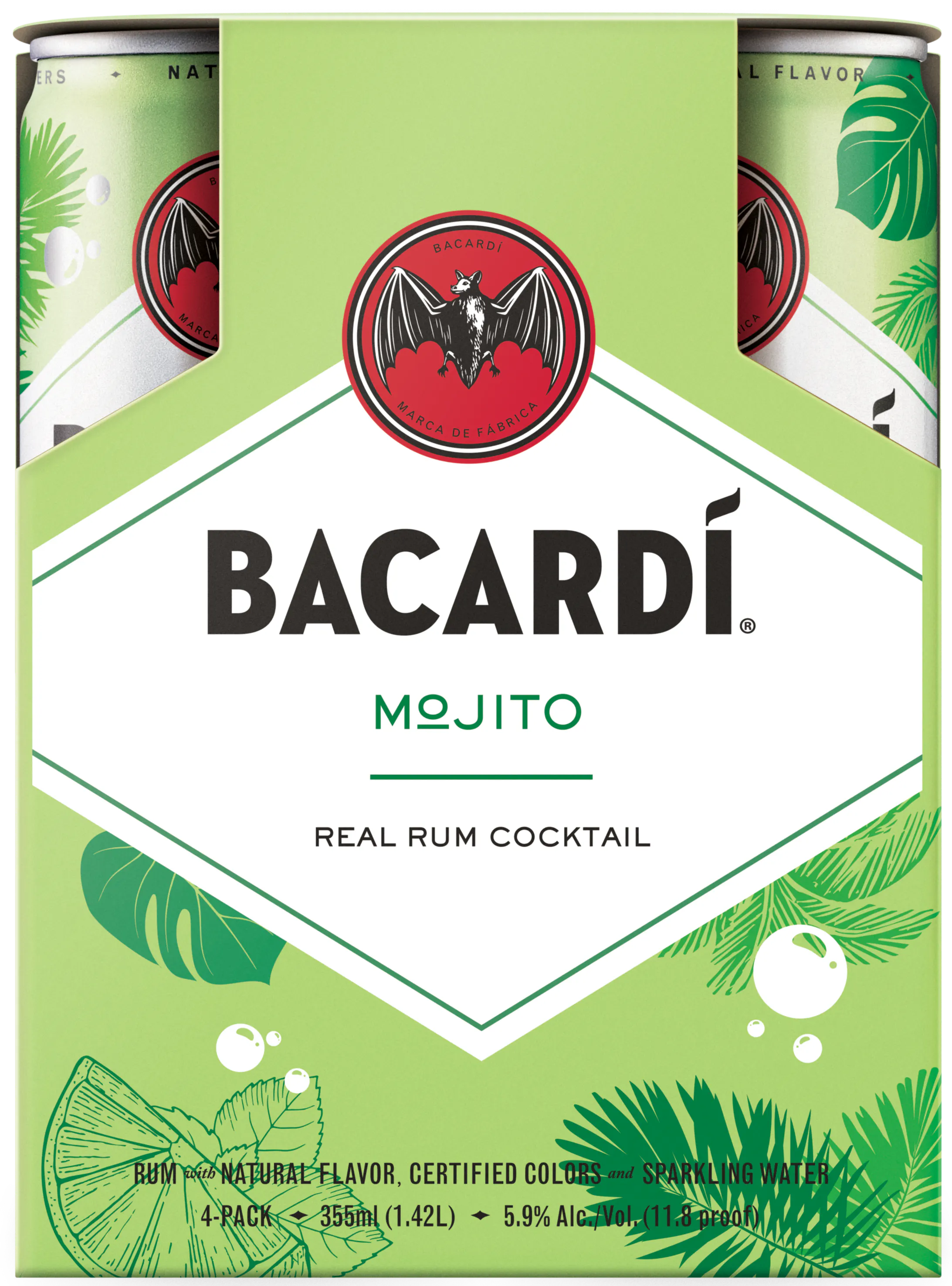Bacardi Real Rum Canned Cocktails Mojito 4 pack 355ml Can - The