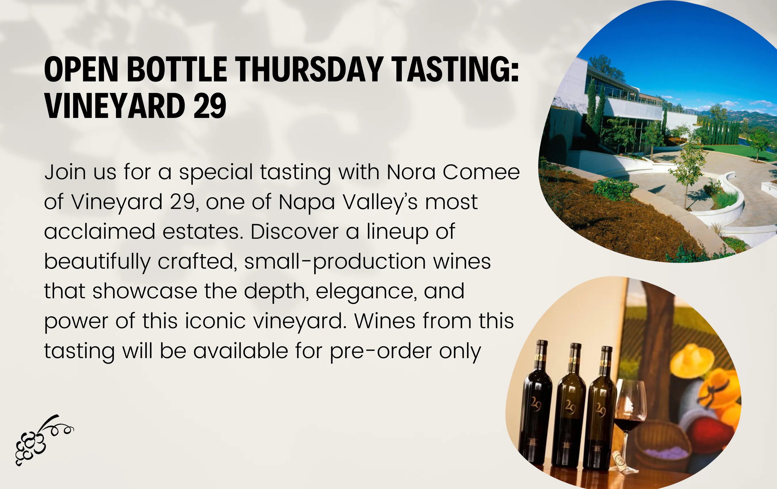 Special Open Bottle Thursday Tasting: Vineyard 29